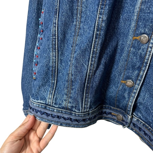 Rare Embroidered Beaded Vintage 100% Cotton Womens Denim Jacket Size XL - Picture 5 of 8